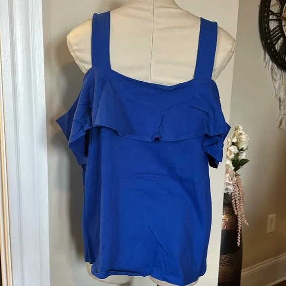 Blue Button-Down Ruffle Top - Picture 2 of 5